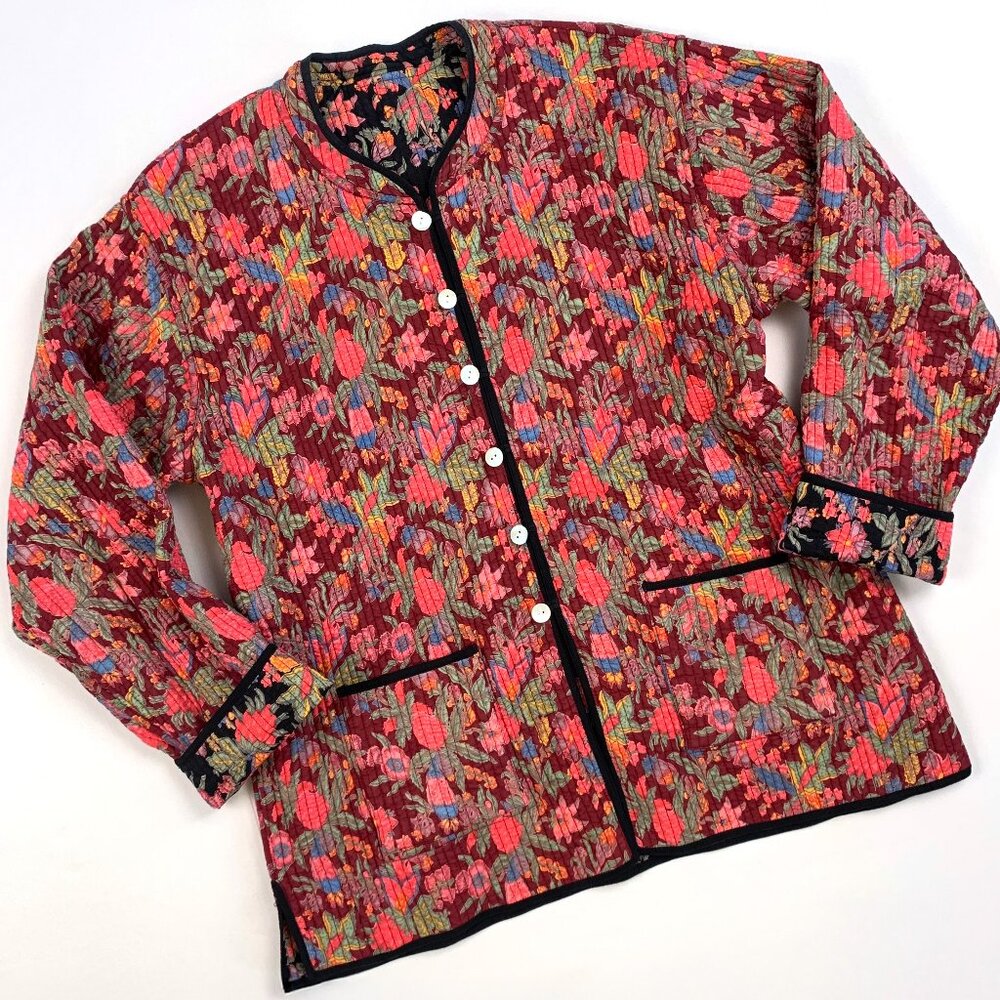 Vintage Reversible, Cozy Quilted, Floral Print Jacket